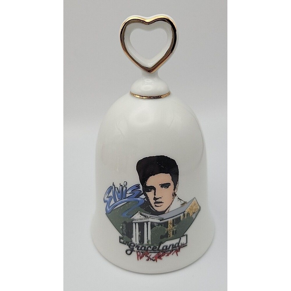 Vtg Elvis Porcelain Bell Graceland & "Home Of Rock And Roll" Heart Handle ~ RARE